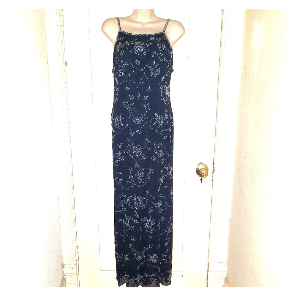 Gorgeous beaded navy blue gown
